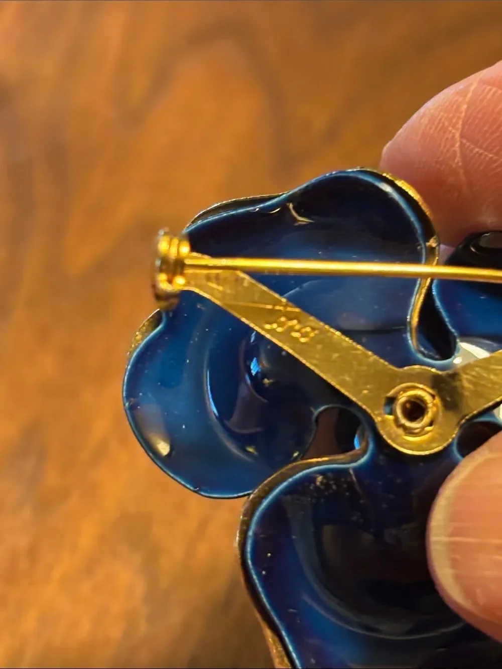 Vintage Coro Gold and Navy Flower Brooch - Elegant Women's Accessory